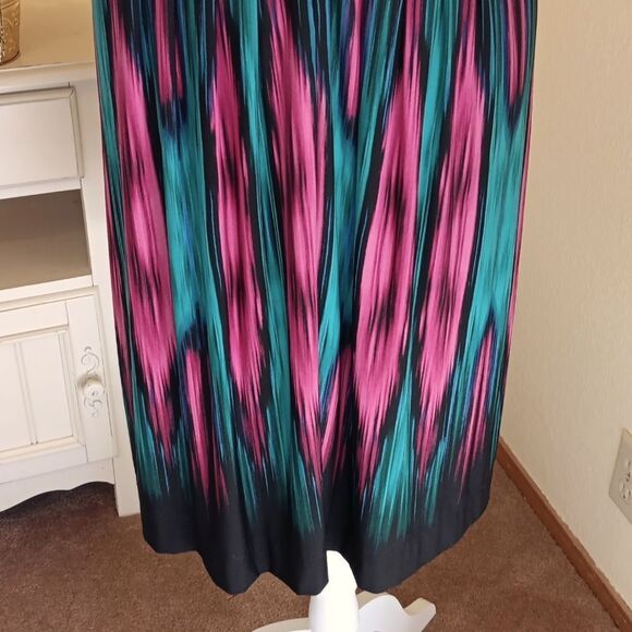 Tahari Flame Kelly GREEN/Magenta Print Cap Sleeve Dress. Boho. Dramatic. Career. - Picture 10 of 13